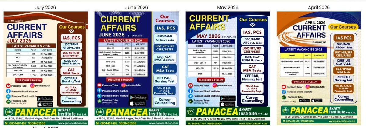 Panacea monthly current affairs e-magazine editions for April, May, June and July 2026