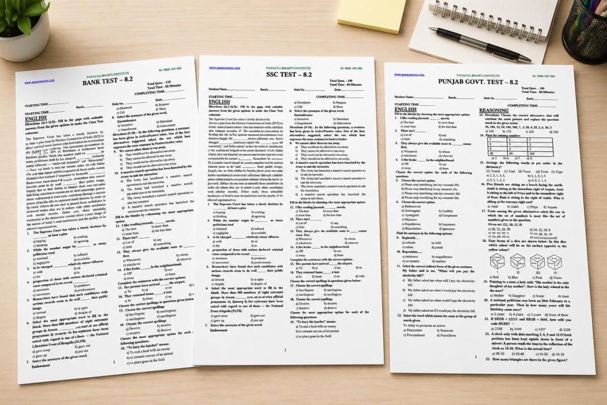 Bank, SSC and Punjab Government aptitude test papers set at Panacea Bharti Institute